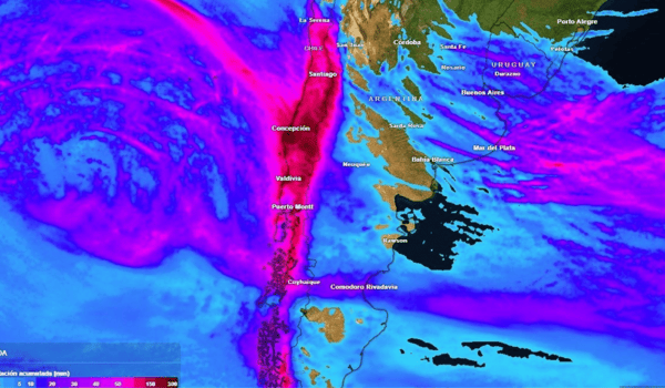 Río atmosférico llega con potente temporal: hasta 50 mm de lluvia en tres días